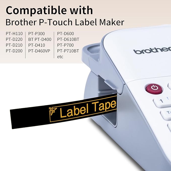 Replacement for Brother Label Maker Tape Gold on Black 12mm 0.47" P Touch Label Tape Gold TZe-334 TZe334, Compatible with Brother Label Maker PT-D220 PT-H110 PT-D210 PT-D400 PT-P710BT PT-D200, 5-Pack