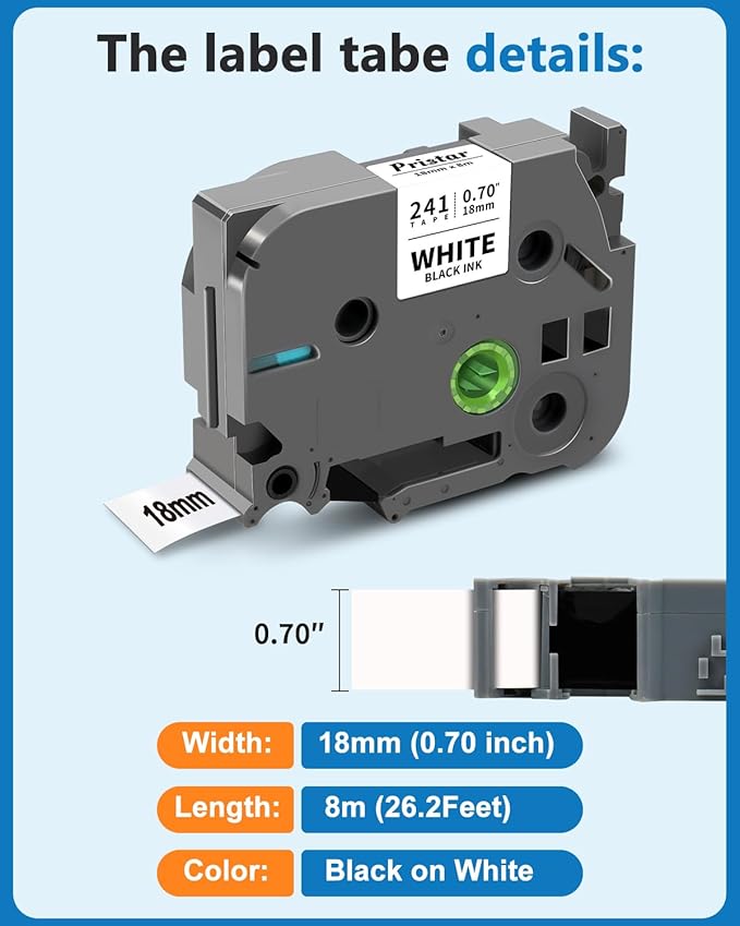 6-Pack TZe-241 Label Tape 18mm 0.7 Laminated White Compatible for Brother P Touch Label Maker Tape Tze-241 TZe241 TZ241 3/4 Inch for Ptouch PT-D400 PT-D460t PT-D410 PT-D600 PT-D610bt Label Maker