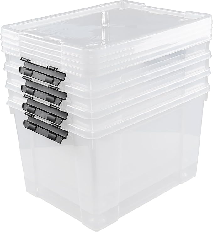 Hespama 4 Packs Clear Plastic Storage Bin 50 Quart, Large Storage Containers with Wheels