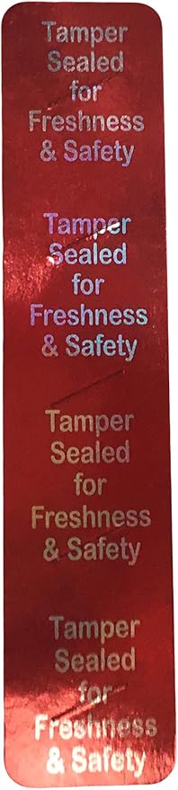 InStockLabels 500 Metallic Red Tamper-Evident Food Seal Stickers, Labels for Food Containers (0.75 Inches x 3.5 Inches)