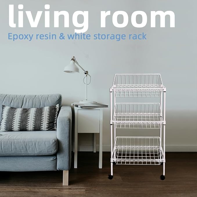 NSF white 3-layer storage rack, kitchen basket rack, vegetable tableware sorting, laundry room dirty clothes storage, detachable storage basket, multifunctional household epoxy resin
