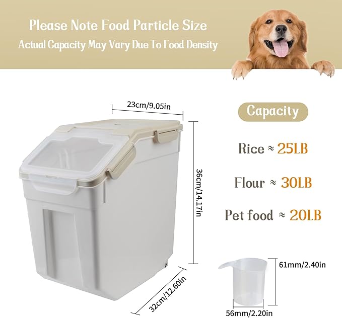 Saim Flour Container Set of 2 (50 lbs), Large Rice Storage Container with Measuring Cup & Scoop, BPA Free Rice Dispenser, Cereal & Dry Food Bin, Kitchen Organizer for Beans, Oatmeal and Grains - Gray