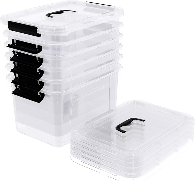 12 Quarts Clear Latch Storage Bins with Lid, Clear Plastic Storage Latching Box with Handle, 6 Packs