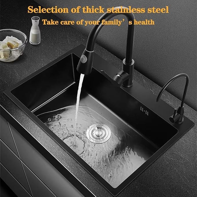 33" x 22" Drop-In Kitchen Sink, 9" Deep Single Bowl Topmount with Nano Coating, Stainless Steel for Kitchen & Laundry Room, Includes Accessories