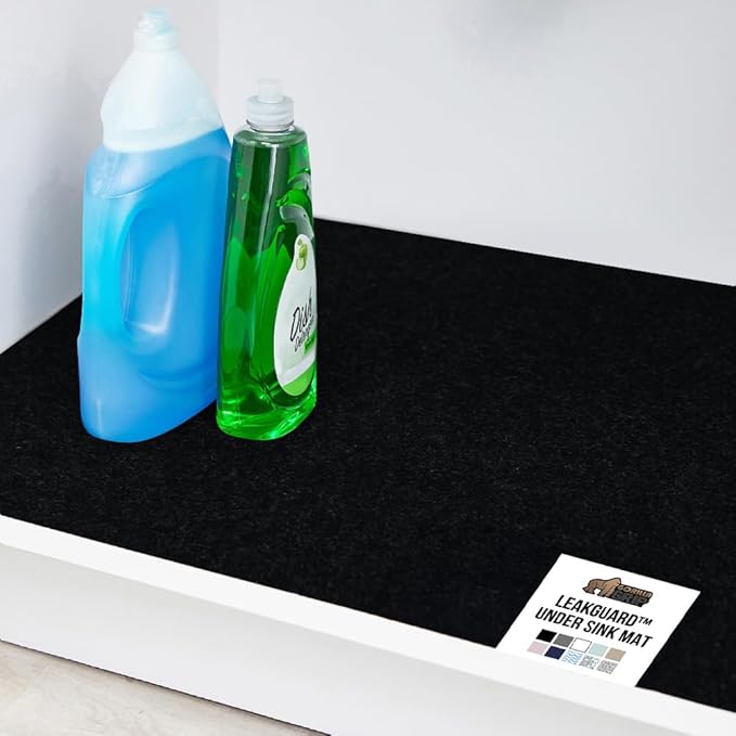 GORILLA GRIP LeakGuard Non-Adhesive Under Sink Mat for Kitchen Cabinet, 24x40, Waterproof Quick Dry Shelf Liner, Durable Absorbent Felt Mats for Bathroom Sinks, Cabinets, Dresser, Easy to Trim, Black