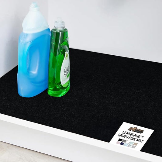 GORILLA GRIP LeakGuard Non-Adhesive Under Sink Mat for Kitchen Cabinet, Waterproof Quick Dry Shelf Liner, Durable Absorbent Felt Mats for Bathroom Sinks, Cabinets, Dresser, Easy to Trim, 24x24 Black