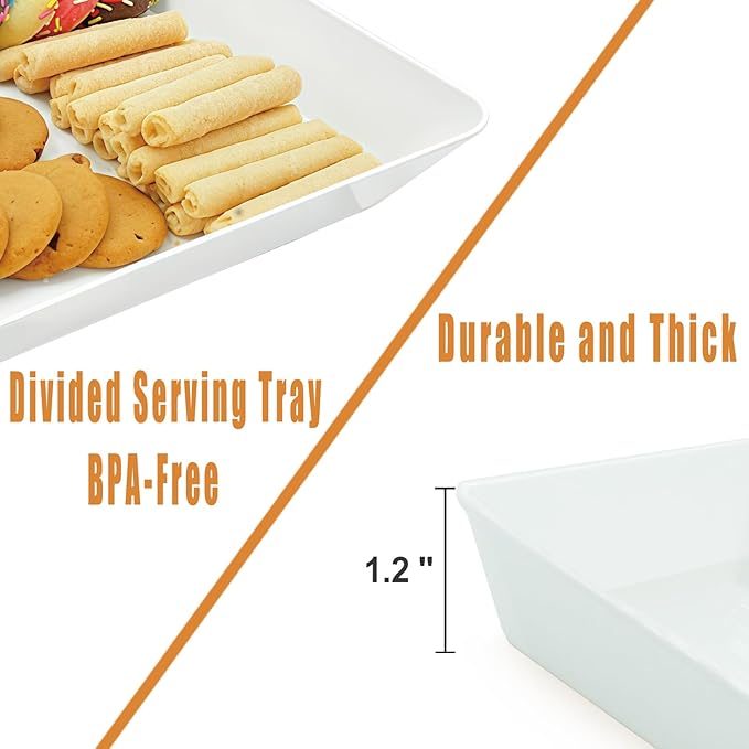 AMGBZT Serving Tray Platter, 2 Pcs Food Tray for Veggie Fruit Snack Dessert Cookie Cheese, Food Trays for Party Supplies Display, Plastic Platters for Serving Food, Large White Trays, BPA Free