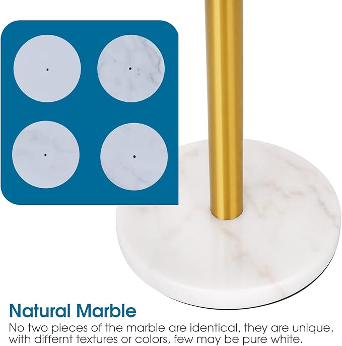 Siwil Paper Towel Holder Stand, One-Handed Ripping Paper Towel Roll Holder Countertop, Heavy Marble Base, NOT Tip Over - (Marble Base, Gold)