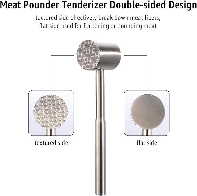 Yoofei Stainless-Steel Meat Tenderizer Mallet - Meat Tenderizer Tool for Pounder Chicken, Beef, Steak, Pork, Dual-Sided with Ergonomic Handle, Kitchen Gadgets and Essentials Cooking Accessories