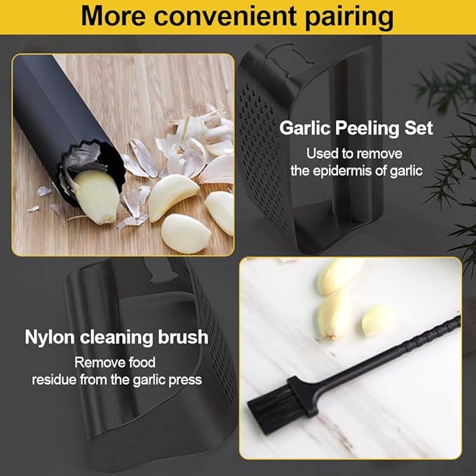 Garlic Press Rocker, Stainless Steel Garlic Press Rocker Heavy Duty Garlic Mincer, Easy Kitchen Gadget for Kitchen Essentials Utensils Accessories, Ergonomic Handle (1, A)