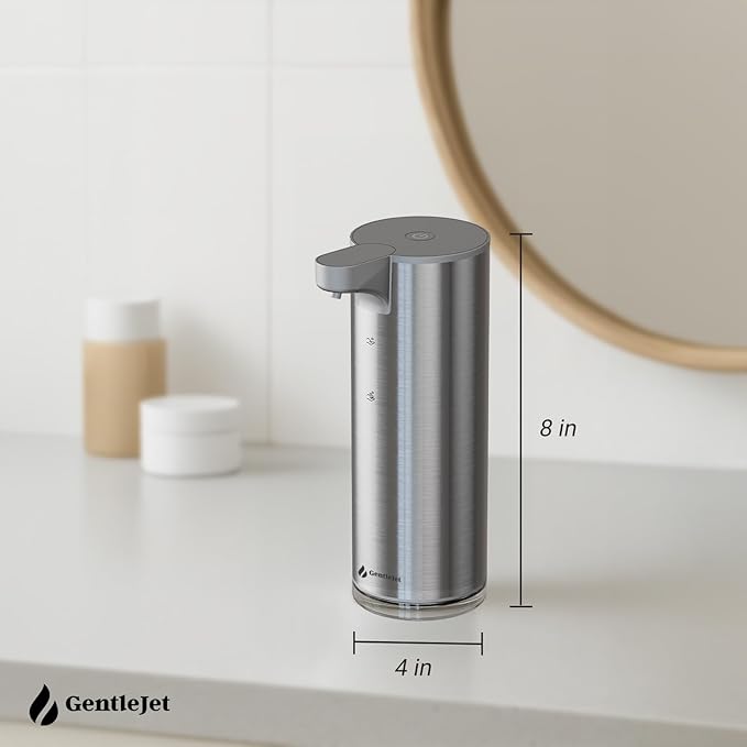 EasyFoam Automatic Foaming Soap Dispenser - Touchless Motion Sensor, Rechargeable USB-C, 2 Foam Levels, Stainless Steel, IPX5, 9.5oz Hand Soap Dispenser for Bathroom & Kitchen (Silver)