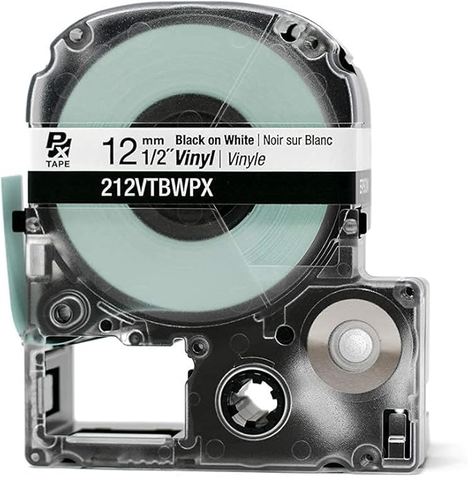 LABELWORKS 212VTBWPX Tape Cartridge - Black on White Flexible and Durable Vinyl Industrial Label Maker Tape - 1/2" (12MM) Wide, 22.9 ft