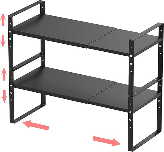 Jojocross Expandable Stackable Spice Rack Cabinet Shelf Organizer in Cabinets Shelves Kitchen Cupboard Organization Stack up Racks Pantry Countertop Storage Medium/Black 2 Packs