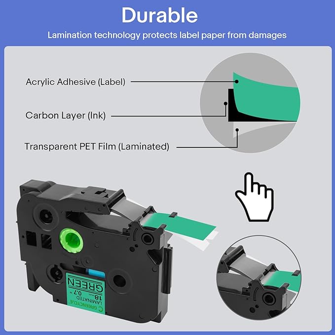 GREENCYCLE Compatible for 3/4 Inch (18mm) x 8m TZ741 TZe741 TZ-741 TZe-741 Laminated AZE Tape for Ptouch Cube PT-D400 PT-D600 PT-D400AD PT2730VP Label Maker (Black on Green, 10 Pack)