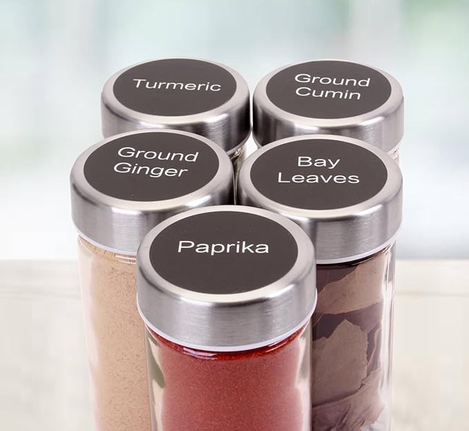Orii Spice Labels - Black Round - 160 Pre-Printed +20 Blank