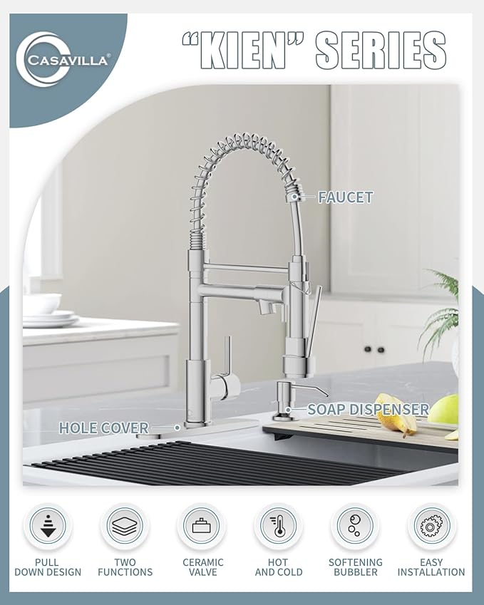 Faucet, Kitchen Faucet with Sprayer, RV Faucet for Kitchen Sink, Single Handle Stainless Steel Kitchen Sink Faucets with Dual Function Spray Head, Nickel Brushed