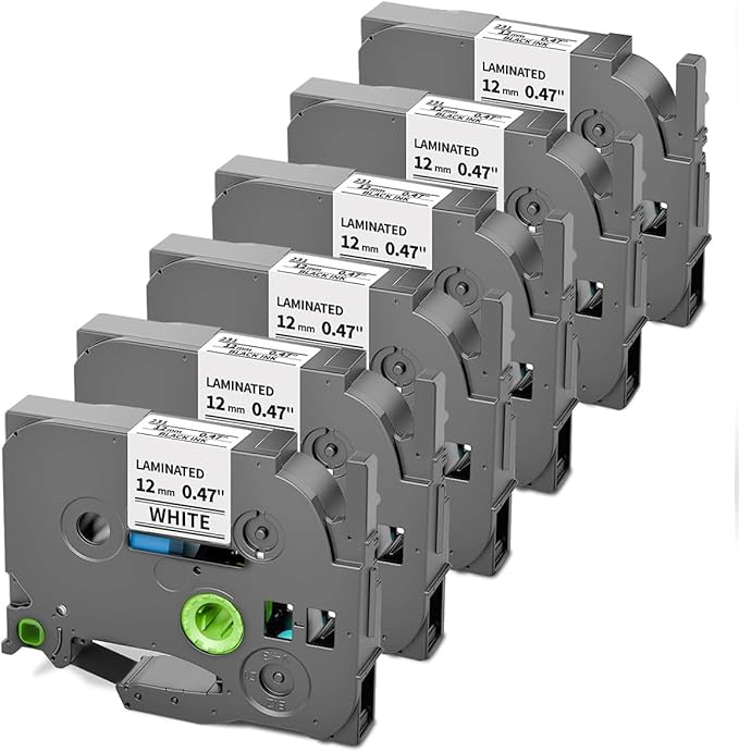 Oozmas Replace for Brother Label Maker Tape PT-D210 PT-D220 PT-D200 PT-H100 Label Tape TZe-231 TZe231 Compatible P Touch 12mm 0.47 Inch Laminated White TZ Tape Refills, 1/2 Inch * 8m, 6-Pack