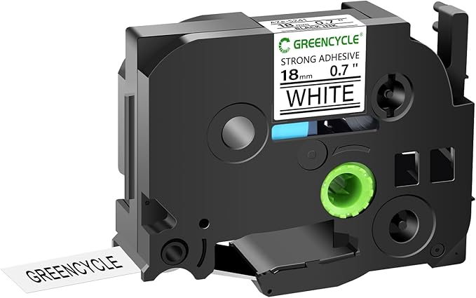 GREENCYCLE Extra Strength Adhesive Black on White Label Tape Compatible for TZE-S241 TZS241 AZES241 3/4" 18mm for PT2730, PTD400, PTD400AD PTD400VP, PT-D450, PTD600, PTP700, PTP710BT-100 Pack