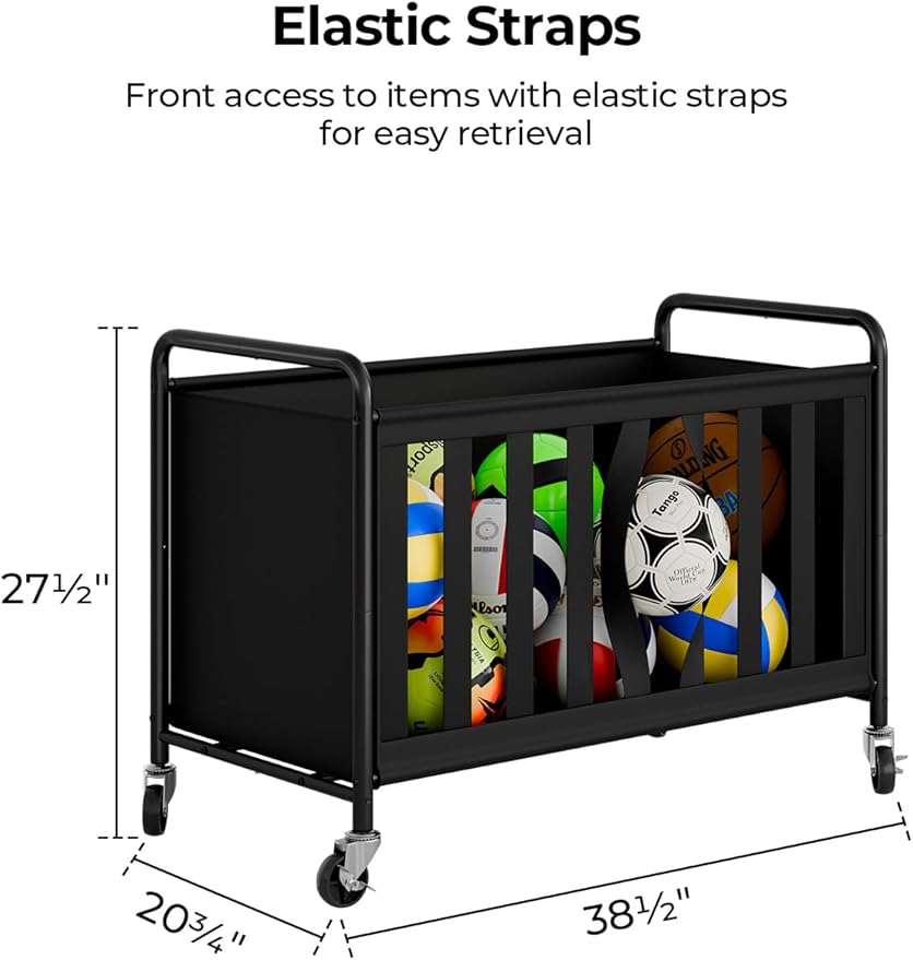 StorageWorks Ball Storage with Wheels, Ball Cart for Garage, Garage Sports Equipment Organizer, Balls Organizer for Basketball, Football, Volleyball