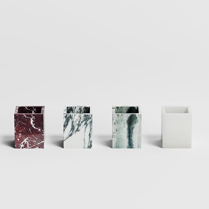Marble Toothbrush Holder – 4.1" Genuine Stone Bathroom Cup for Makeup Brushes, Pens & Utensils | Natural Marble Organizer for Vanity, Countertop & Home Décor (Rosso Lepanto Red)