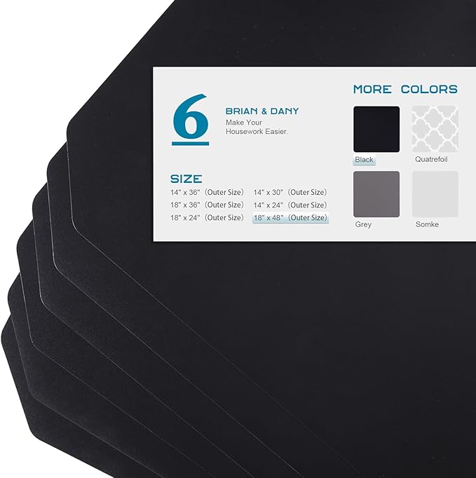 BRIAN & DANY Wire Shelf Liner 18" X 48", Heavy Duty Shelf Liners for Wire Shelving, Waterproof Protector Mats, Set of 6, Black