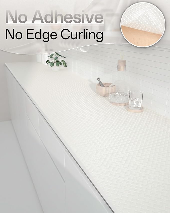 Shelf and Drawer Liner for Kitchen Cabinet, Non-Adhesive 18in x 120in Waterproof Contact Paper Refrigerator Liners Thickened Durable EVA Material Non Slip Mat for Dresser Cupboard Pantry Protector