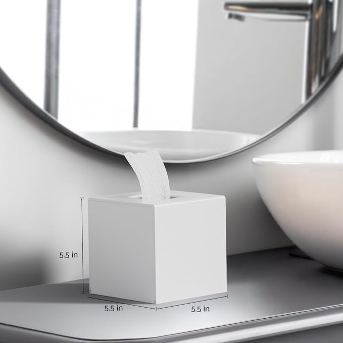 HIIMIEI Acrylic Tissue Box Cover Decorative Square Tissue Holder Napkin Dispensert for Bathroom-White