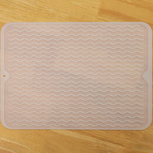 Silicone Dish Drying Mat for Multiple Usage,Easy clean,Eco-friendly,Heat-resistant Silicone Mat for Kitchen Counter or Sink,Refrigerator or drawer liner Translucent L 16 inches x 12 inches