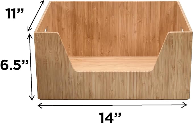 MobileVision Bamboo Storage Box Set Open Front Bin Organizers to use in kitchen pantries, cabinets and countertops 1 Large & 1 Small box included