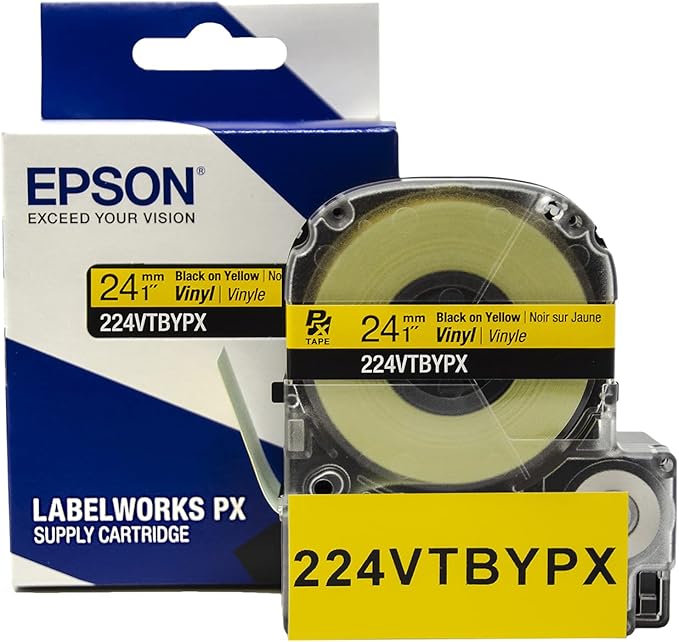 LABELWORKS 224VTBYPX Tape Cartridge - Black on Yellow Flexible and Durable Vinyl Industrial Label Maker Tape - 1" (24MM) Wide, 22.9 ft