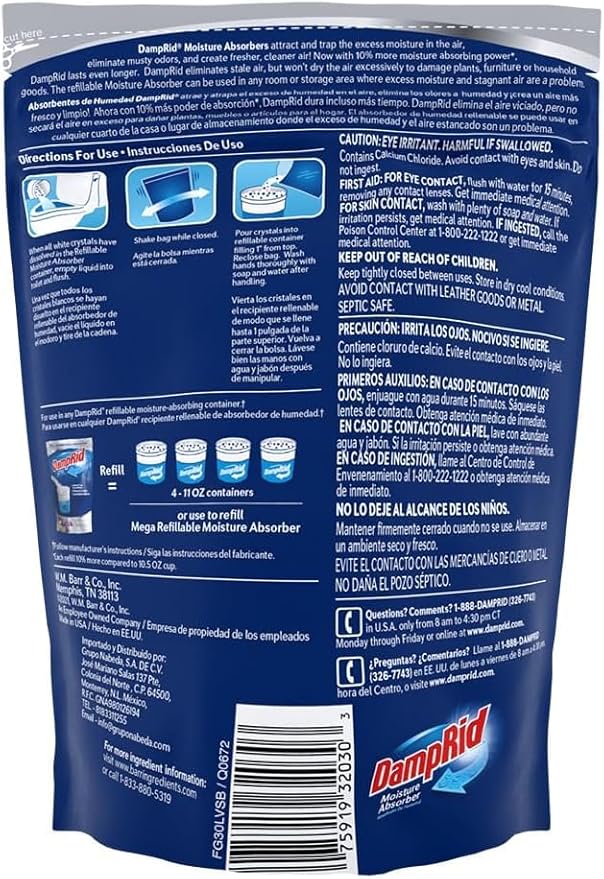 DampRid Refillable Moisture Absorber, Includes Single Damp Rid Pure Linen 11oz. Cup & 44oz. Refill Bag - Moisture Absorbers for Closet, 10% More Absorbing Power*, Cleaner Air - ILIOS Packaging.