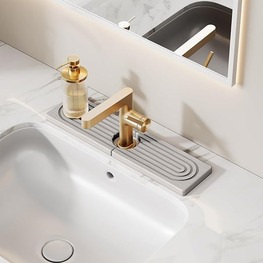 15.7 Inch Stone Faucet Mat for Kitchen Sink Splash Guard, Diatomite Sink Protectors for Kitchen Sinks Behind Faucet, Quick Dry Water Absorbing Stone Tray , Drip Catcher (White, 15.7" x 3.9")