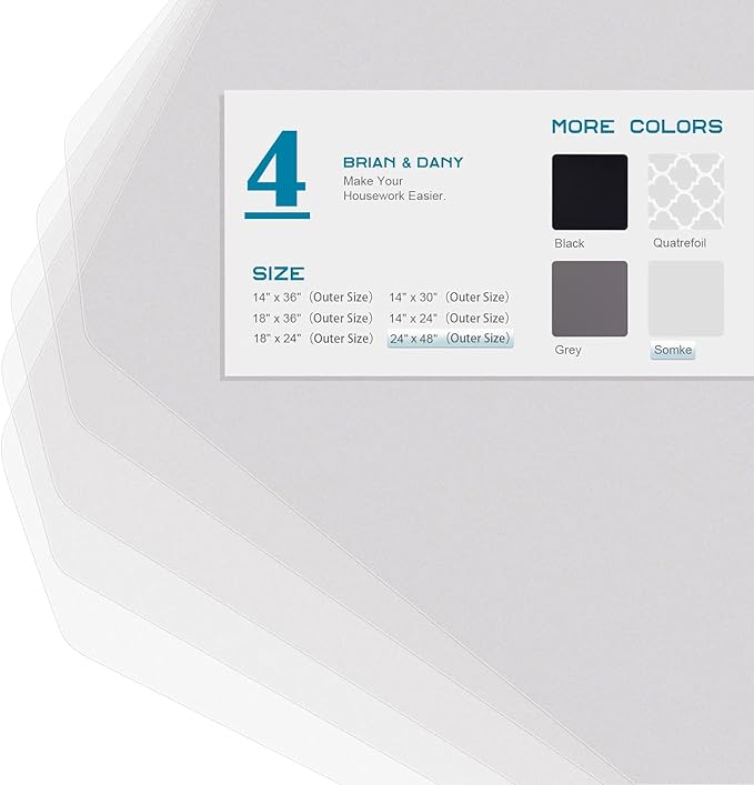 BRIAN & DANY Wire Shelf Liner 24" X 48", Heavy Duty Shelf Liners for Wire Shelving, Waterproof Protector Mats, Set of 4, Transparent