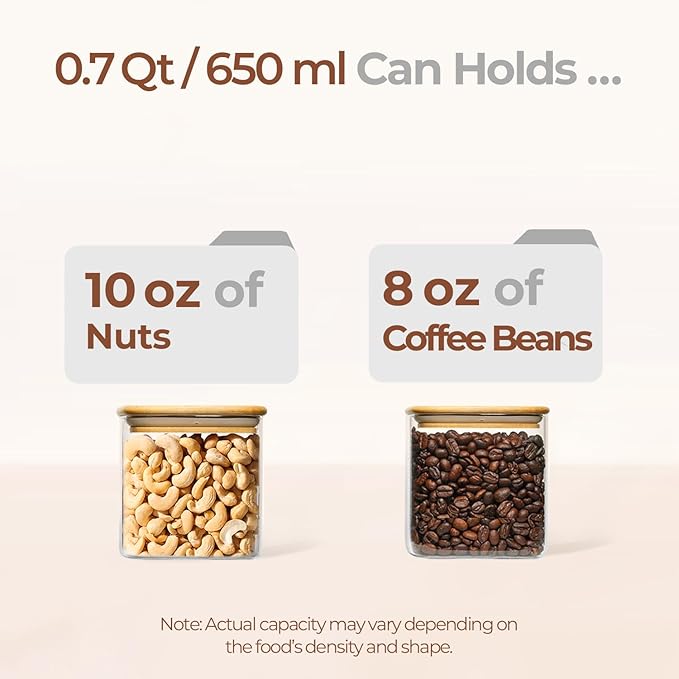 ComSaf 0.7 Qt Glass Food Storage Jars Set of 9, Clear Glass Storage Containers with Lids, Pantry Organization Jar, Spice, Blooming Tea, Oat, Coffee and Sugar Container, Small Canister Set for Kitchen