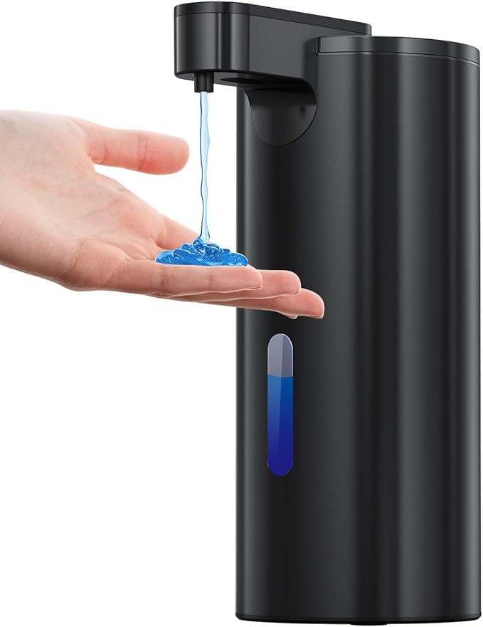 Automatic Soap Dispenser Touchless, Stainless Steel 11.5 oz 3 Levels Adjustable Hand Soap Dispenser with Rechargeable Sensor Pump for Kitchen & Bathroom Liquid Soap, Black