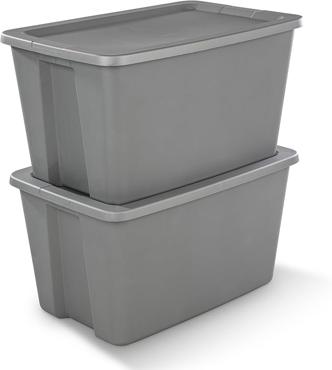 30-Gallon Storage Bins with Lids (2-Pack) – Heavy-Duty, Stackable Plastic Totes for Garage, Basement, Outdoor & Home Organization, Grey Weatherproof Containers