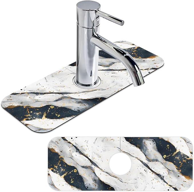 1 PC 15.4*5.7 Inch Absorbent Faucet Mat for Kitchen Sink Splash Guard Fast Drying Kitchen Faucet Mat for Bathroom Kitchen Marble