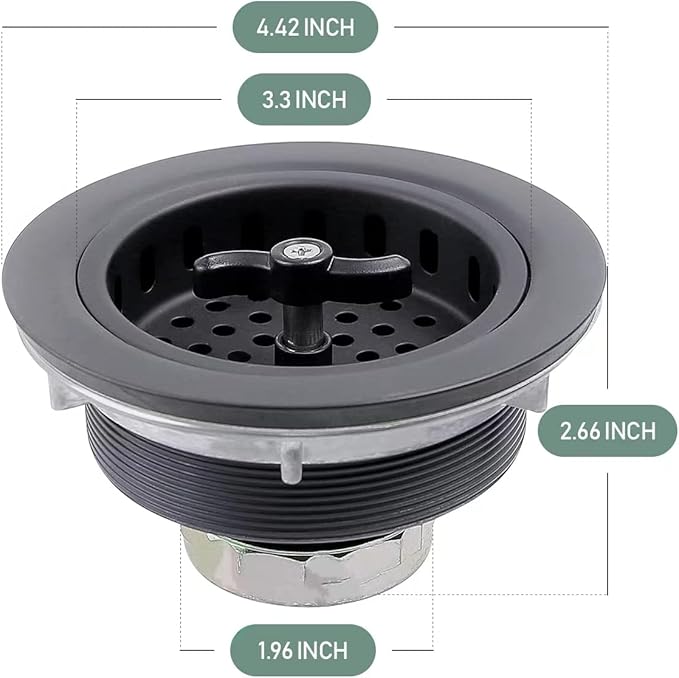 Watflow Black Kitchen Sink Drain Assembly with Sink Strainer 3-1/2 Inch and 304 Stainless Steel Screws, Fit for 3.5 Inch Kitchen Sink, All Stainless with Removable Strainer Basket and Drain Stopper…