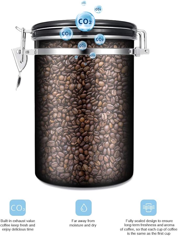 Coffee Canister - Large, Stainless Steel Airtight Coffee Containers with Transparent Window,Date Tracker, CO2-Release Valve and Measuring Scoop for Freshness of Storage Coffee (Red)