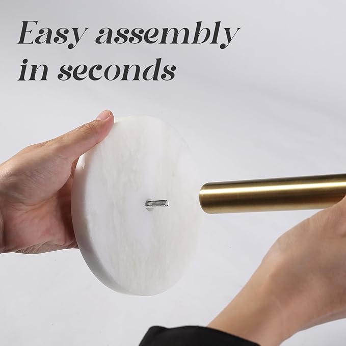 Koville African Genuine Marble Paper Towel Holder Countertop, 6" Stone Base Gold Rod Paper Towel Holder Stand for Kitchen Storage, for Standard or Jumbo-Sized Rolls