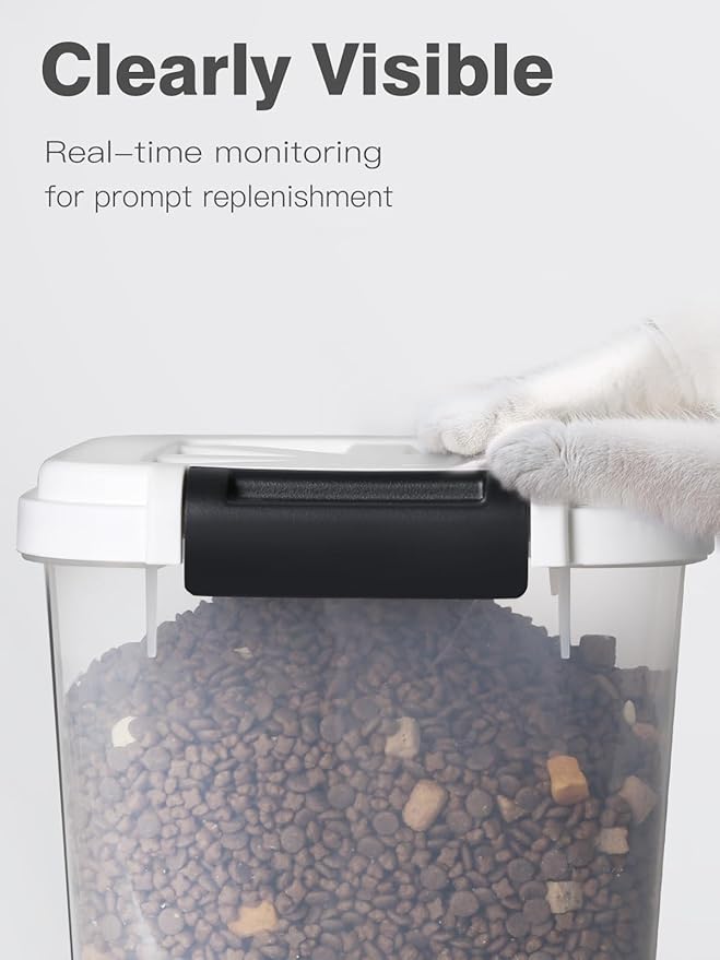 LivLab Mker Pet Food Storage Container, 5 lbs Dog Cat Treat Storage Bin with Lid, Dry Food Storage for Dog Treats, Cat Food, Cereal, Rice, Birds (4 lbs) - White