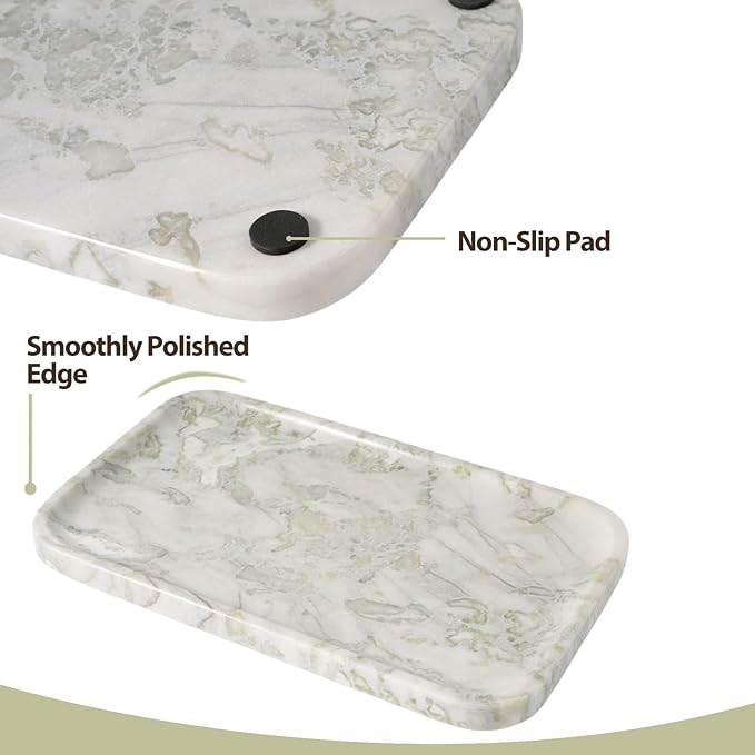 Karibiber Marble Vanity Tray, Large Stone Bathroom Tray for Countertop, 14'' African Gem Genuine Marble Decorative Tray for Dresser, Green Kitchen Trays for Counter,Perfume Storage, Non-Resin/Ceramic