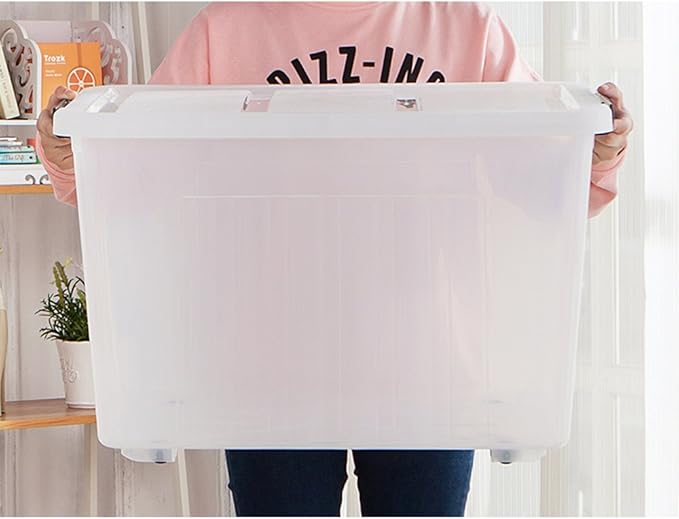 4-Pack 70 L Large Clear Storage Boxes, Plastic Latching Boxes with Wheeles