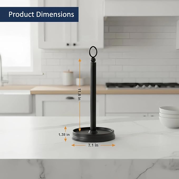 KASUNTO Paper Towel Holder (with Heavy Weighted Base) Steel Paper Holder countertop，Black Paper Towel Holder for Kitchen Countertops, Bars & Dining Tables,Fits Standard & Jumbo Rolls, Matte Black