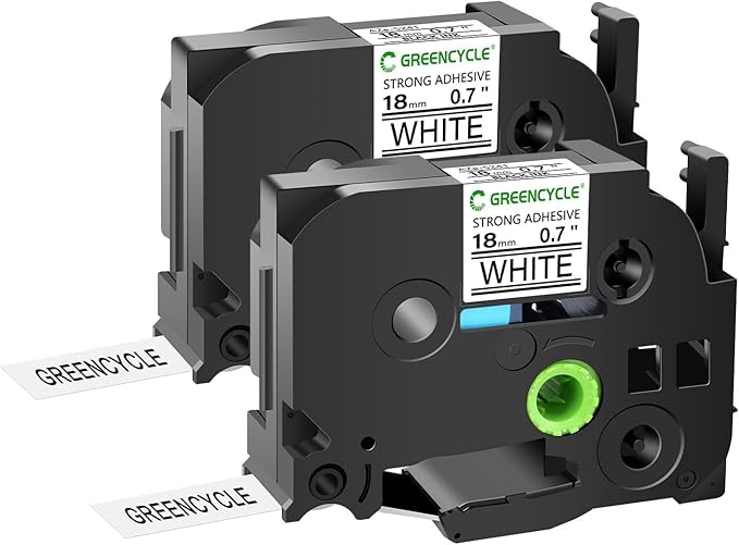 GREENCYCLE Extra Strength Adhesive Black on White Label Tape Compatible for TZE-S241 TZS241 AZES241 3/4" 18mm for PT2730, PTD400, PTD400AD, PTD400VP, PT-D450, PTD600, PTP700, PTP710BT-2 Pack