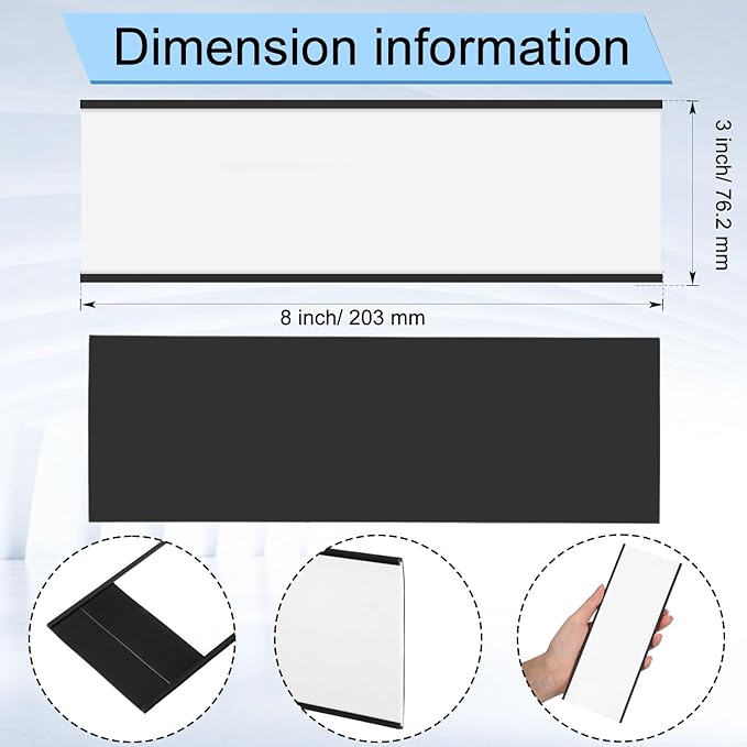 Gueevin 100 Pcs Magnetic C Channel Label Holders 3 x 8 Inch Label Holders Magnet Name Plate with Paper Inserts and Clear Plastic Protectors for File Cabinet Shelf Toolbox Drawer
