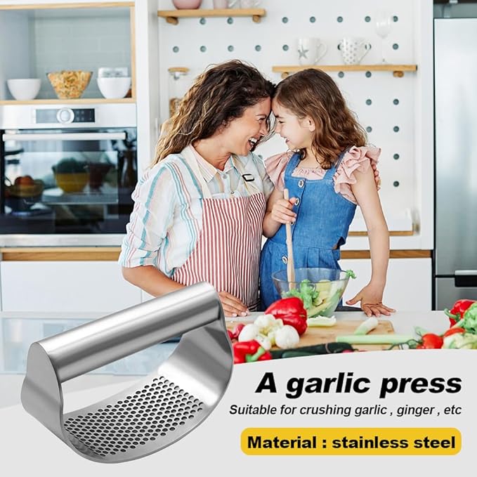 Garlic Press Rocker, Stainless Steel Garlic Press Rocker Heavy Duty Garlic Mincer, Easy Kitchen Gadget for Kitchen Essentials Utensils Accessories, Ergonomic Handle (3, A)
