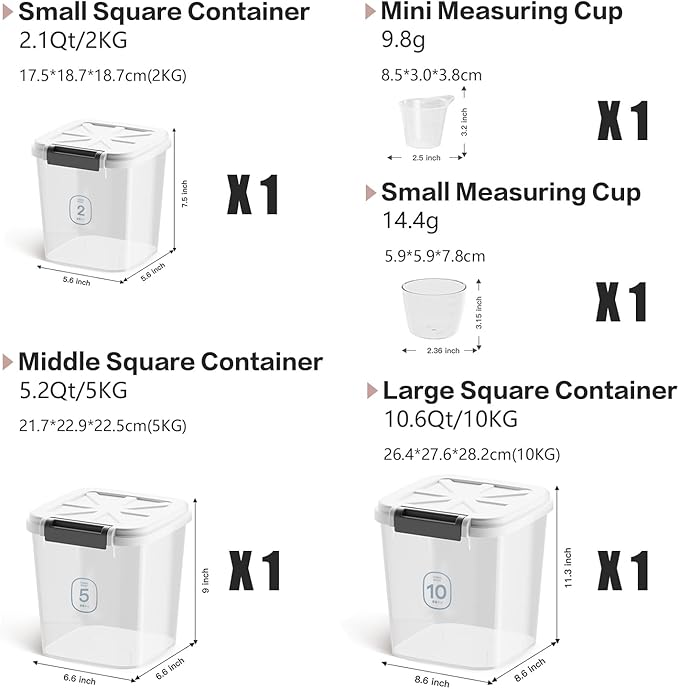 Flour Container - Rice Dispenser 10lbs/5kg/5.3qt Food Cereal Container Bins with Measuring Cup for Household Pantry Organization (10lbs)