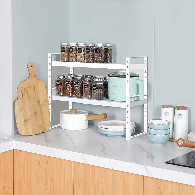 Jojocross Expandable Stackable Spice Rack Cabinet Shelf Organizer in Cabinets Shelves Kitchen Cupboard Organization Stack up Racks Pantry Countertop Storage Large/White 3 Packs