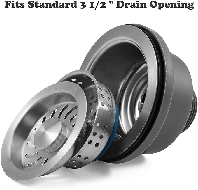 3-1/2 ‘’Kitchen Sink Drain Assembly Kit 304 Stainless Steel Sink Strainer Drain Basket Replacement with Sink Stopper Sealing Lid for Kitchen Bathroom Drain Kit